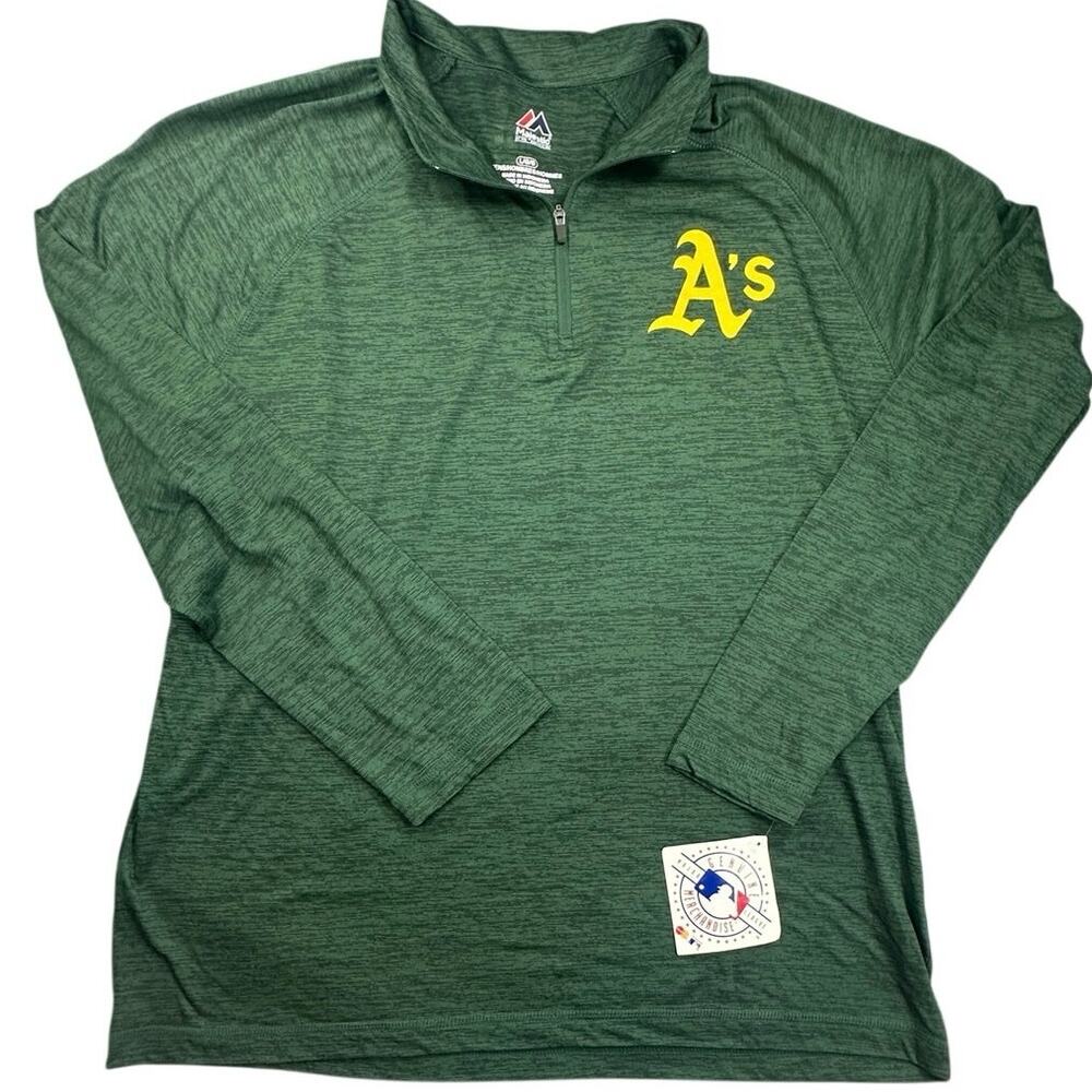 Oakland Athletics Shirt Quarter Zip Pullover Green Space MLB